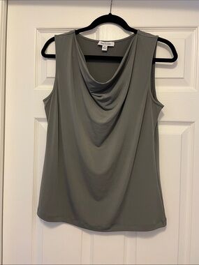 Joan Rivers Green/Khaki Sleeveless Cowl Neck Tank Top